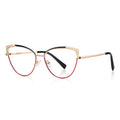 Rhinestone Wing Metal Cat Eye Spring Hinge Blue Light Blocking Glasses in Gold and Black with Red Accent