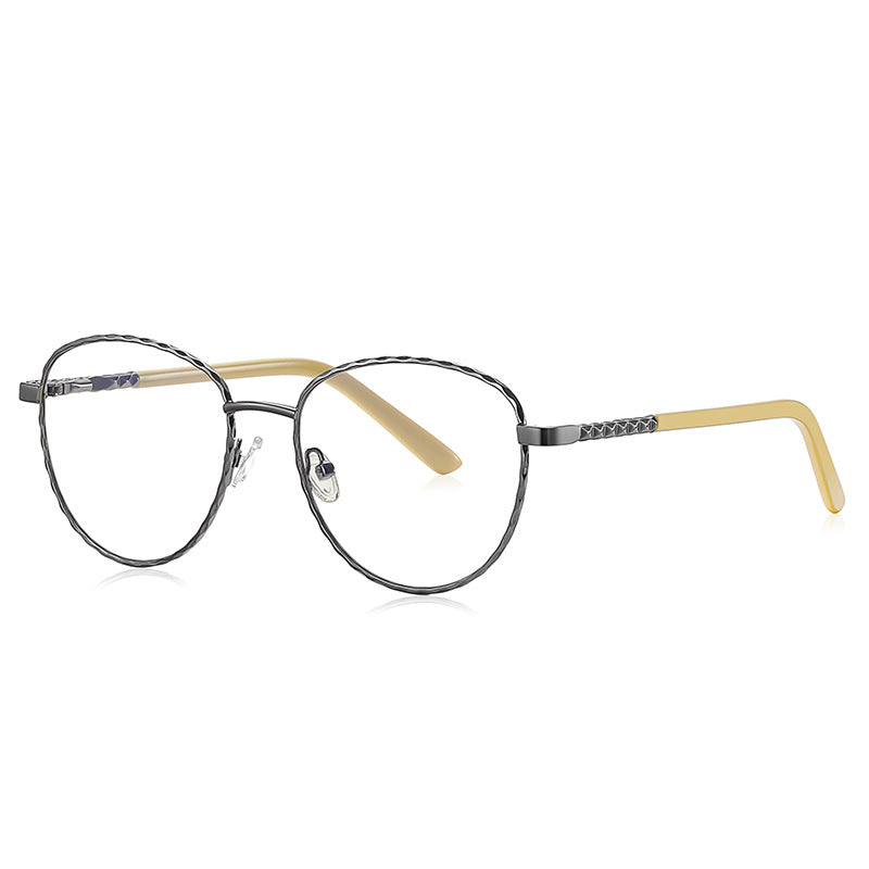 Twisted Rope Metal Round Blue Light Blocking Glasses in Gunmetal with Butterscotch Yellow Tips