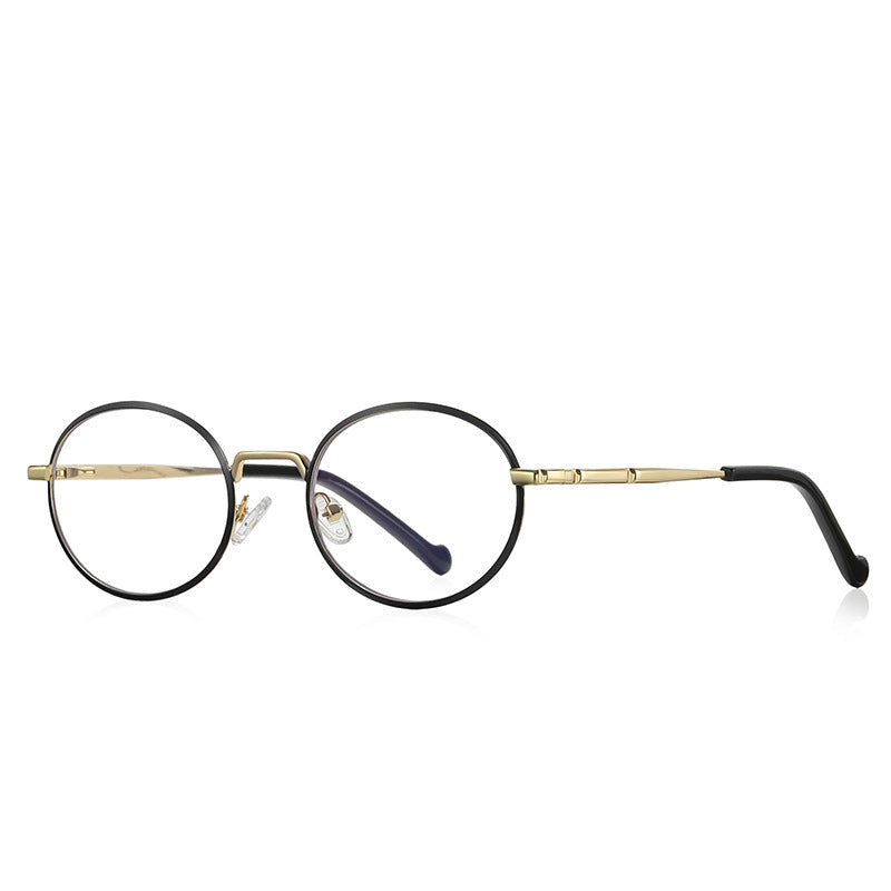 Segmented Temple Metal Round Blue Light Blocking Glasses in Gold & Black