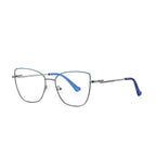 Banded Hinge Metal Butterfly Spring Hinge Blue Light Blocking Glasses in Gunmetal with Teal Green Browline and Blue Tips