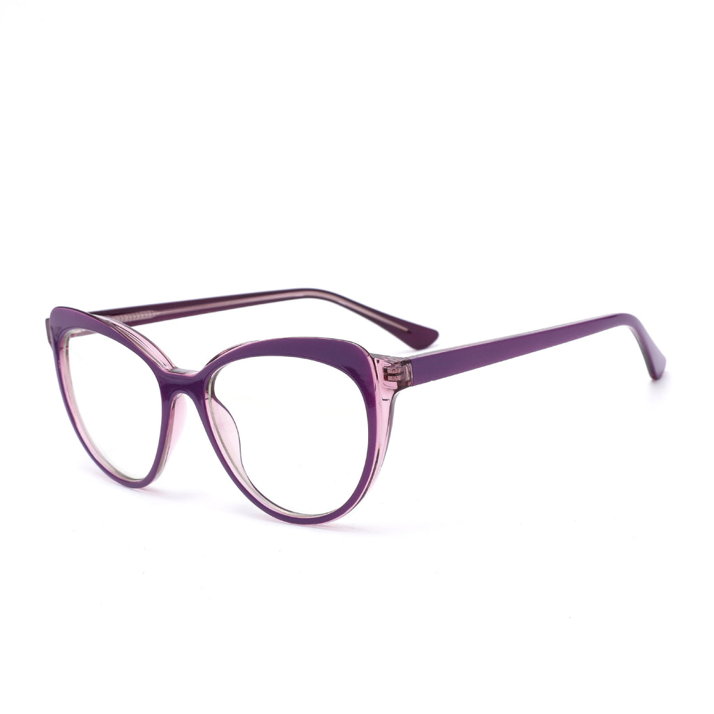Dual-Layer Cat Eye Spring Hinge Blue Light Blocking Glasses in Plum Purple and Crystal Pink