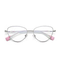 Colorblock Tip Metal Cat Eye Blue Light Blocking Glasses in Silver with Pink Tips