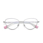 Colorblock Tip Metal Cat Eye Blue Light Blocking Glasses in Silver with Pink Tips
