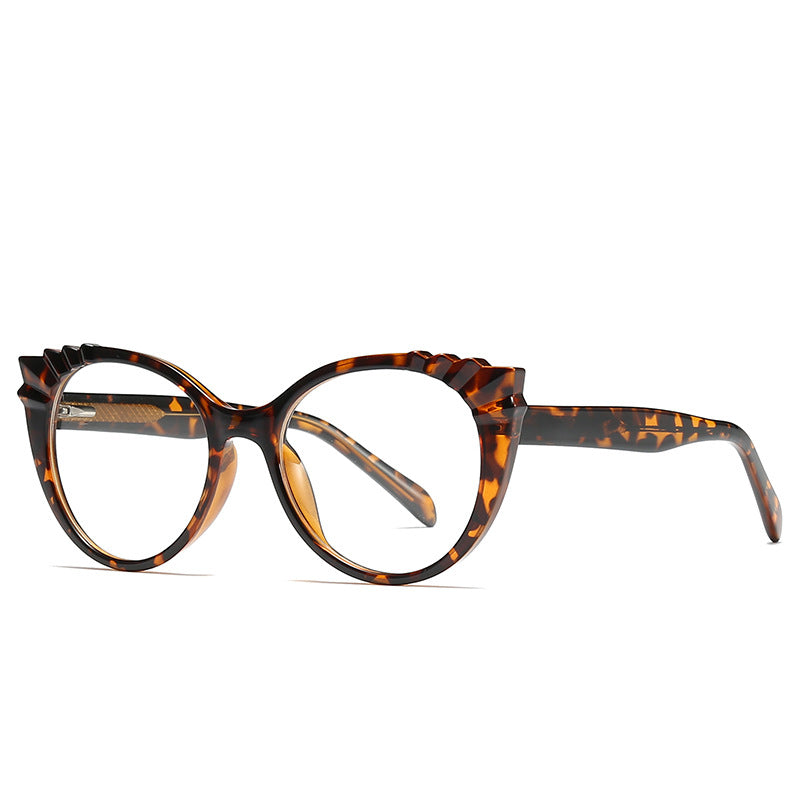 Pleated Brow Cat Eye Blue Light Blocking Glasses in Amber Leopard Tortoiseshell