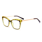 LENSVA Layered Crystal Cat Eye Spring Hinge Blue Light Glasses in Amber Tortoise and Gold