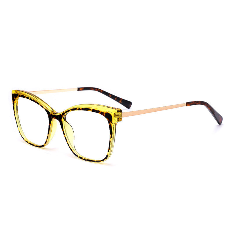 LENSVA Layered Crystal Cat Eye Spring Hinge Blue Light Glasses in Amber Tortoise and Gold
