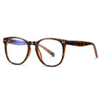 Dual Rivet Keyhole Round Blue Light Blocking Glasses in Amber Leopard Tortoiseshell