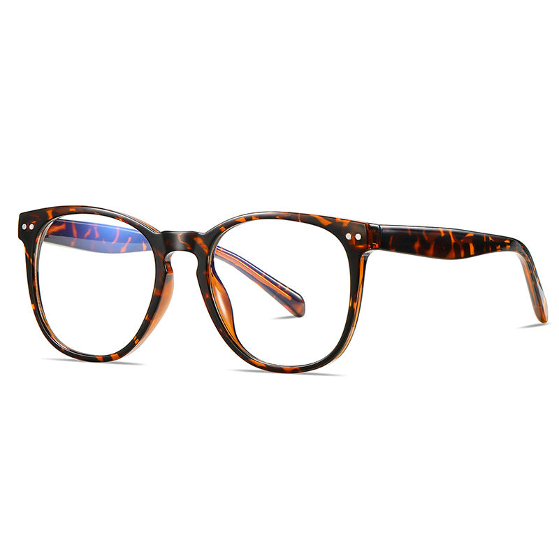 Dual Rivet Keyhole Round Blue Light Blocking Glasses in Amber Leopard Tortoiseshell