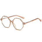 Geometric Octagon Spring Hinge Blue Light Blocking Glasses in Translucent Champagne Amber with Gold Temples