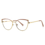 Two-Tone Brow Metal Cat Eye Blue Light Blocking Glasses in Nude & Brown