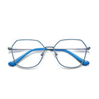 Enamel Rim Octagon Metal Blue Light Blocking Glasses in Silver & Royal Blue