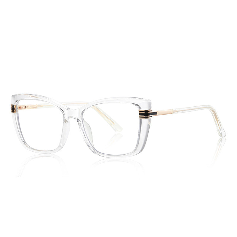 Oversized Cat-Eye Square Acetate Gold Temple Blue Light Blocking Glasses in Crystal Clear