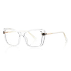 Oversized Cat-Eye Square Acetate Gold Temple Blue Light Blocking Glasses in Crystal Clear