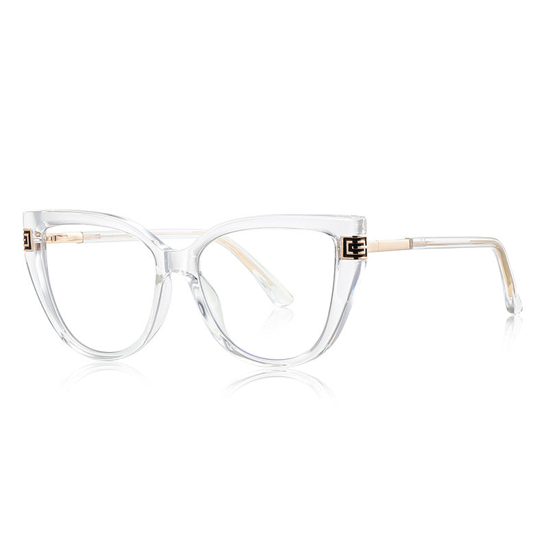 Greek Key Cat Eye Blue Light Blocking Glasses in Crystal Clear