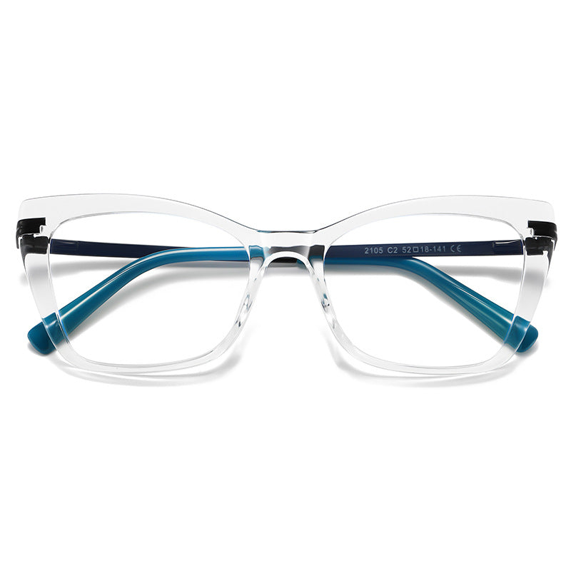 Dual Bar Cat Eye Blue Light Blocking Glasses in Crystal Clear & Teal