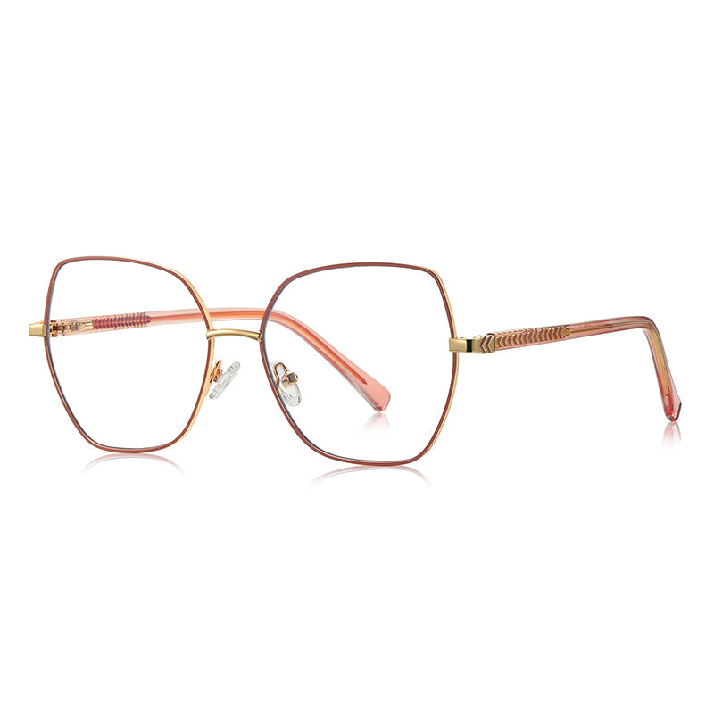 LENSVA Chevron Band Metal Butterfly Spring Hinge Glasses in Rose Gold & Pink