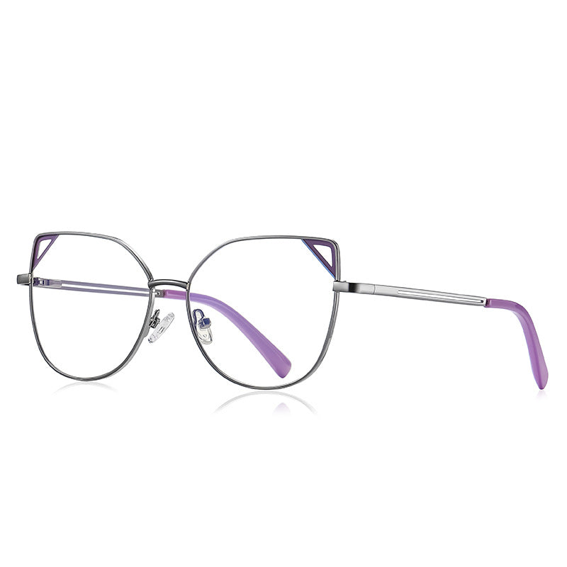 Cutout Triangle Wing Butterfly Blue Light Glasses in Gunmetal with Purple Accents