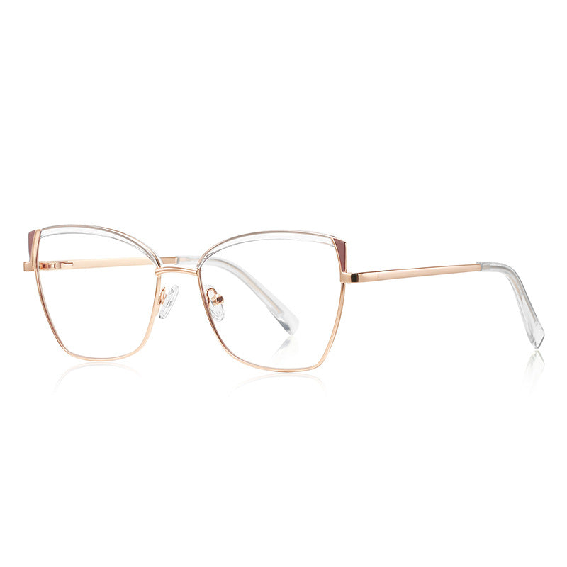 Triangle Wing Butterfly Blue Light Blocking Glasses in Rose Gold with Peach Brow & Triangle Wingtips