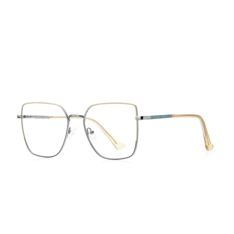 Linear Bar Square Spring Hinge Blue Light Blocking Glasses in Champagne with Amber Tips