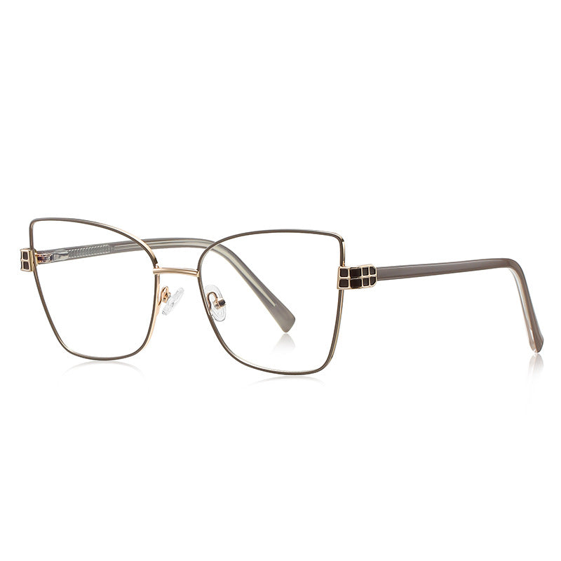 LENSVA Checkered Hinge Metal Butterfly Blue Light Glasses in Gunmetal Bronze & Gold