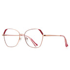 Fluted Corner Metal Butterfly Spring Hinge Blue Light Blocking Glasses in Rose Gold and Burgundy with Rose Tips