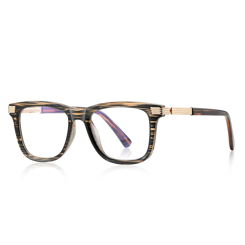 Fluted Temple Square Blue Light Blocking Glasses in Brown Striated Horn with Gold Hardware