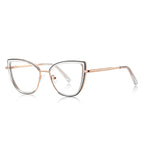 Double-Rim Cat Eye Blue Light Blocking Glasses in Rose Gold &amp; Crystal Clear