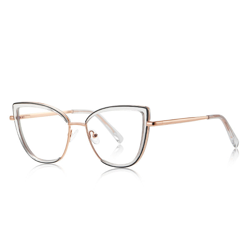 Double-Rim Cat Eye Blue Light Blocking Glasses in Rose Gold &amp; Crystal Clear