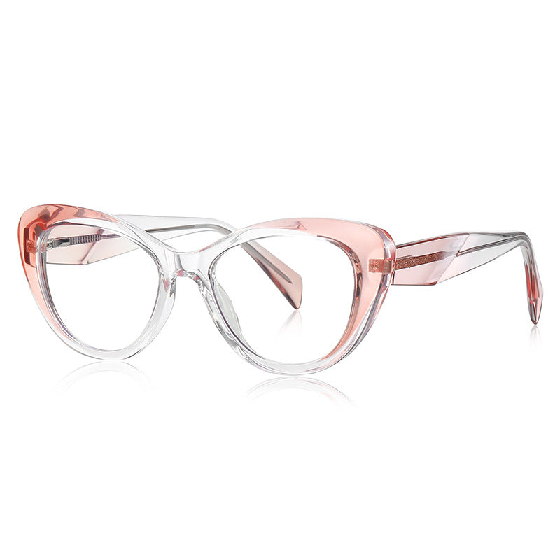 Sculpted Wing Cat Eye Blue Light Blocking Glasses in Crystal Clear with Peach Pink Brow