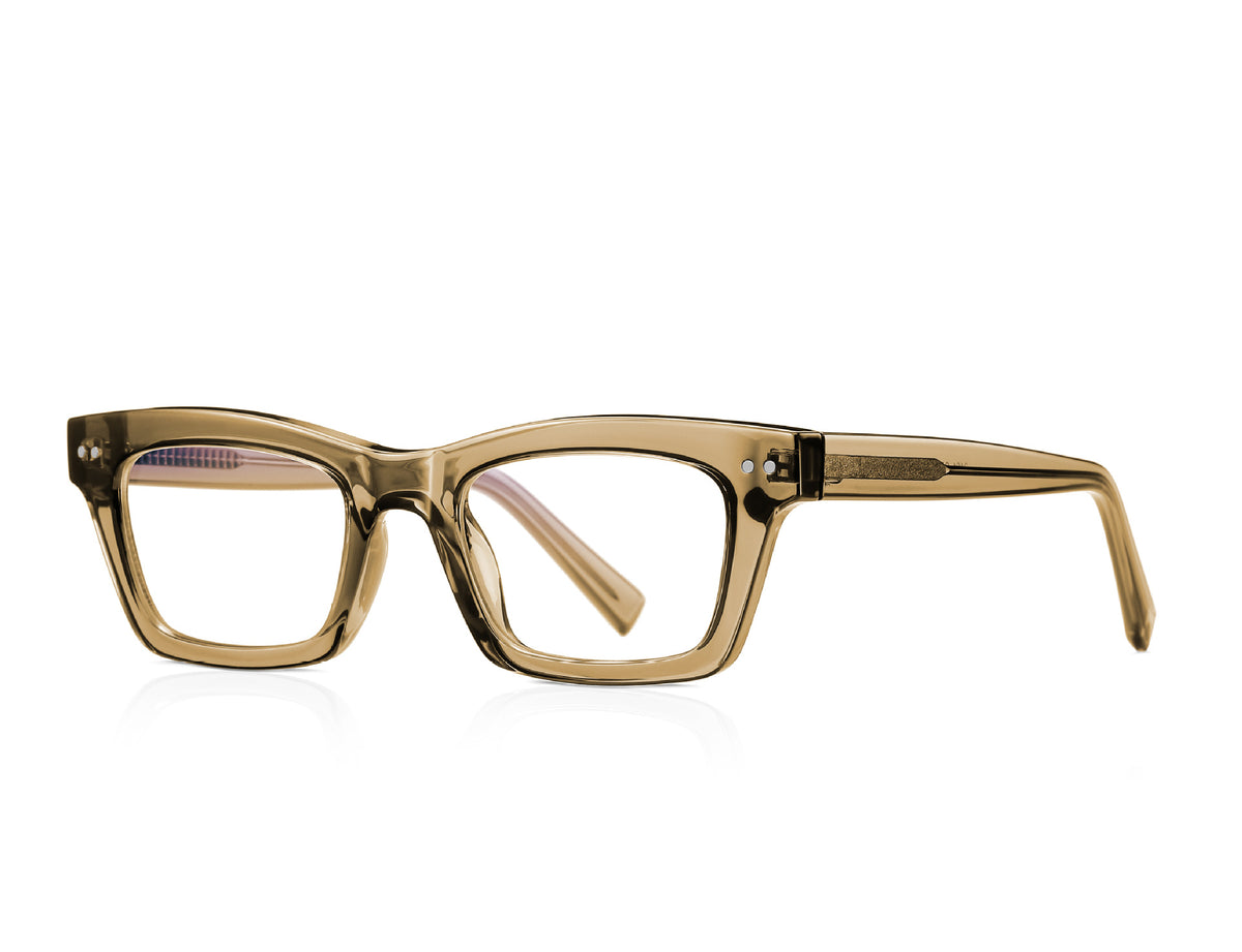 Dual Rivet Rectangle Blue Light Blocking Glasses in Olive Green
