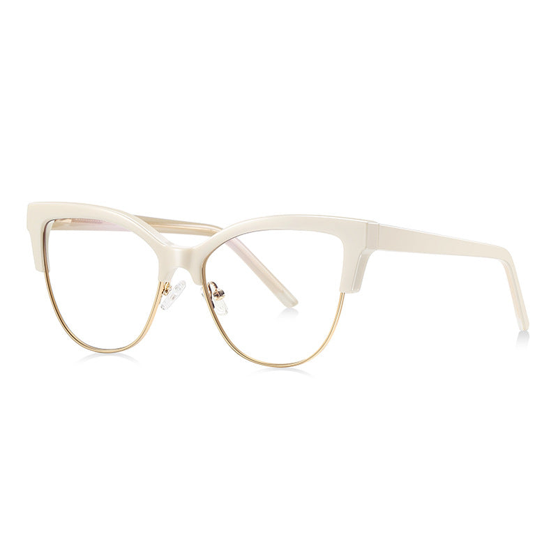 Clubmaster Cat Eye Blue Light Blocking Glasses in Ivory Cream & Gold