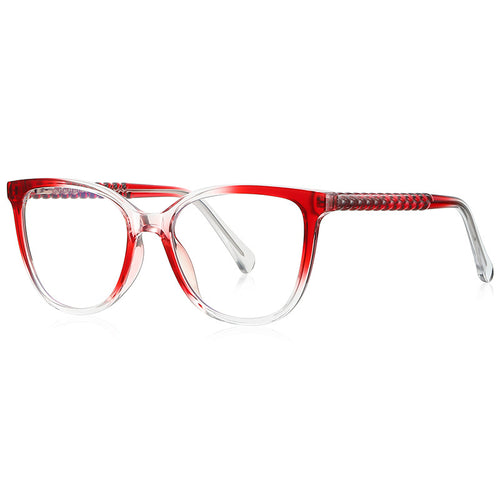Chain-Link Temple Cat Eye Blue Light Blocking Glasses in Red & Clear Gradient