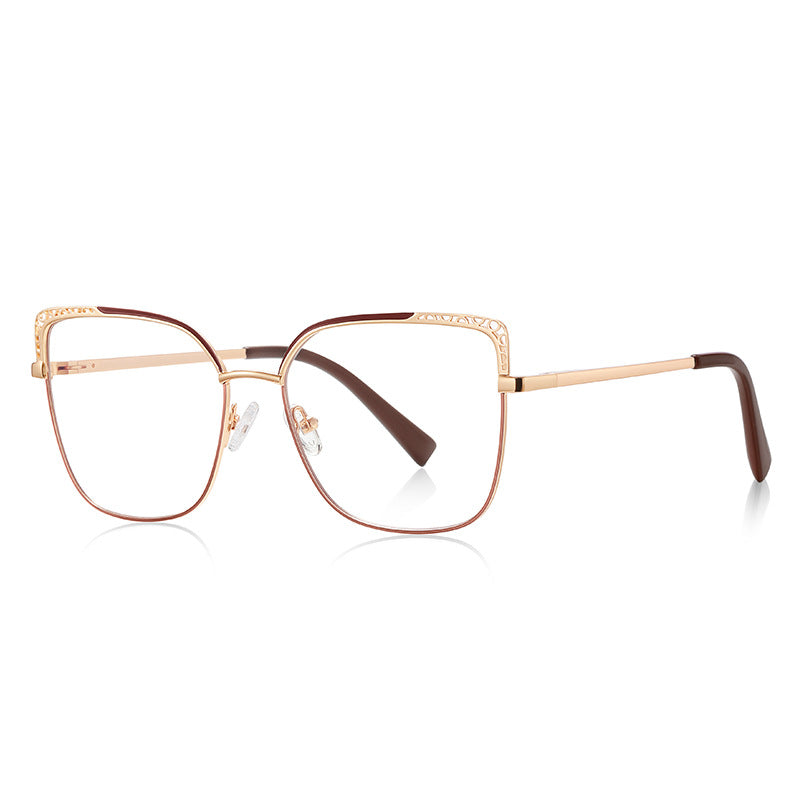 Filigree Corner Metal Butterfly Spring Hinge Blue Light Blocking Glasses in Polished Gold and Espresso Brown