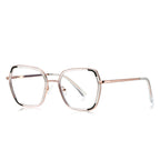 Corner Accent Square Blue Light Blocking Glasses in Rose Gold &amp; Clear with Black Accents