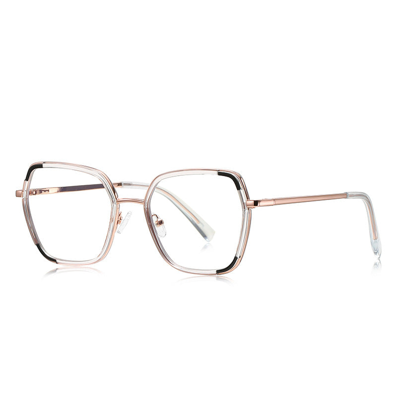 Corner Accent Square Blue Light Blocking Glasses in Rose Gold &amp; Clear with Black Accents