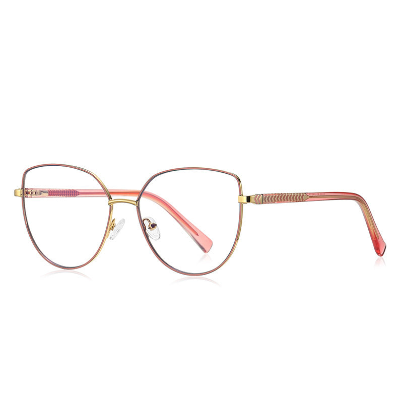 Chevron Temple Butterfly Spring Hinge Blue Light Blocking Glasses in Blush Pink with Gold Bridge