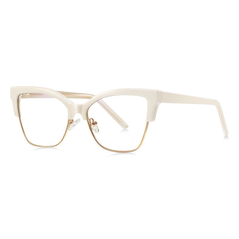 Semi-Rimless Browline Cat Eye Blue Light Blocking Glasses in Cream Ivory