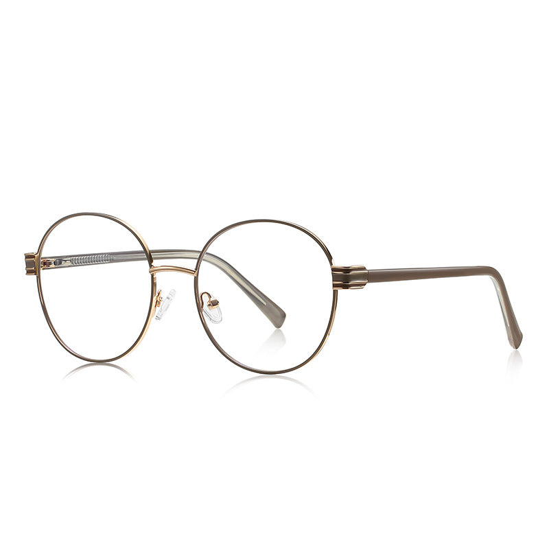 Fluted Hinge Metal Round Blue Light Blocking Glasses in Pewter Bronze