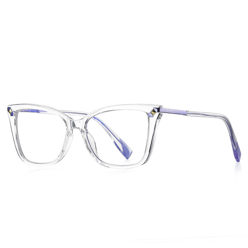 Pyramid Rivet Cat Eye Blue Light Blocking Glasses in Crystal Clear