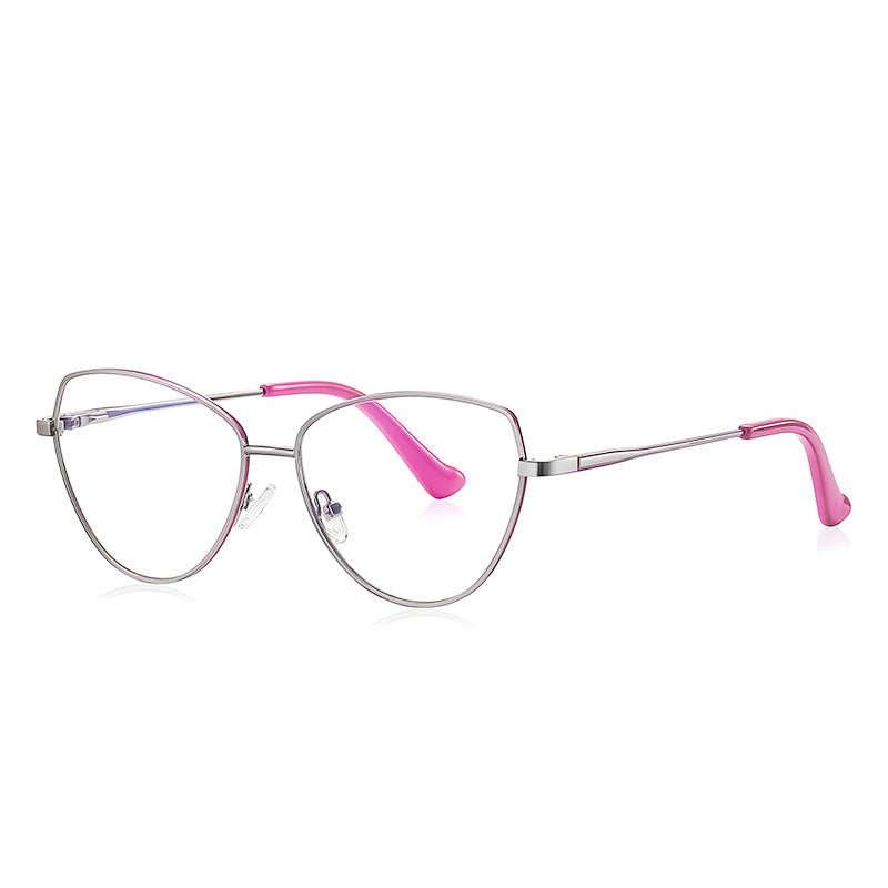 LENSVA Winged Wire Cat Eye Spring Hinge Glasses in Silver & Magenta Pink