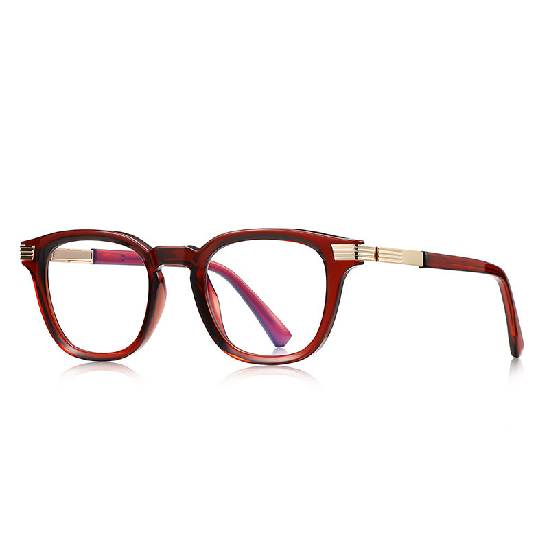 LENSVA Stepped Accent Keyhole Square Blue Light Glasses in Amber Red