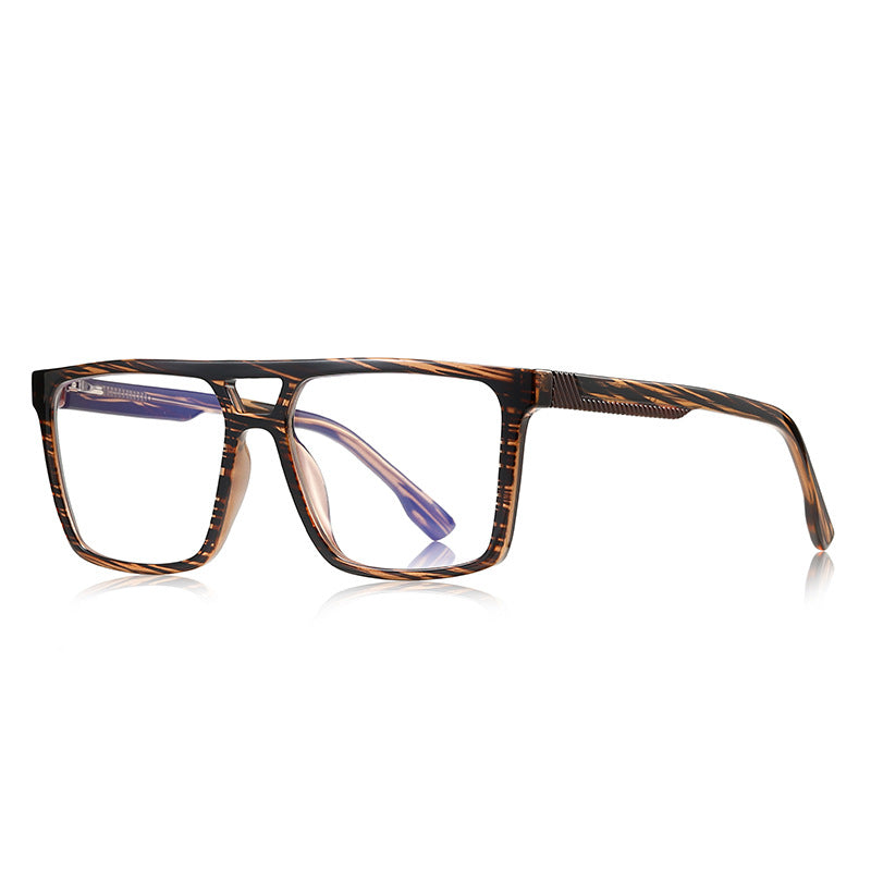 Ribbed Temple Navigator Blue Light Blocking Glasses in Brown Tiger Woodgrain