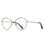 Geometric Metal Round Blue Light Blocking Glasses in Gold with Black Rim