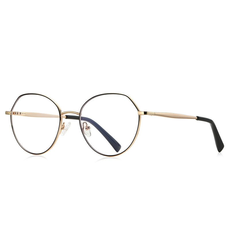 Geometric Metal Round Blue Light Blocking Glasses in Gold with Black Rim