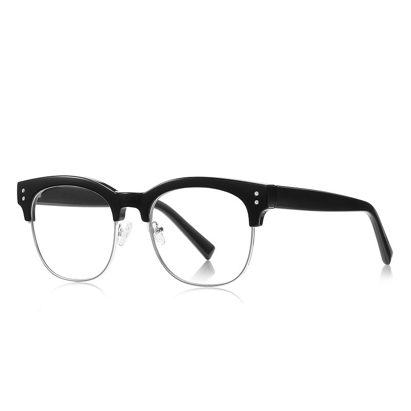 Retro Clubmaster Blue Light Blocking Glasses in Glossy Black & Silver