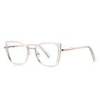 Pavé Corner Cat Eye Blue Light Blocking Glasses in Crystal Clear with Rose Gold Bridge & Pavé Corners