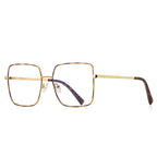 Slim Metal Square Blue Light Blocking Glasses in Gold with Tortoiseshell Enamel Rim