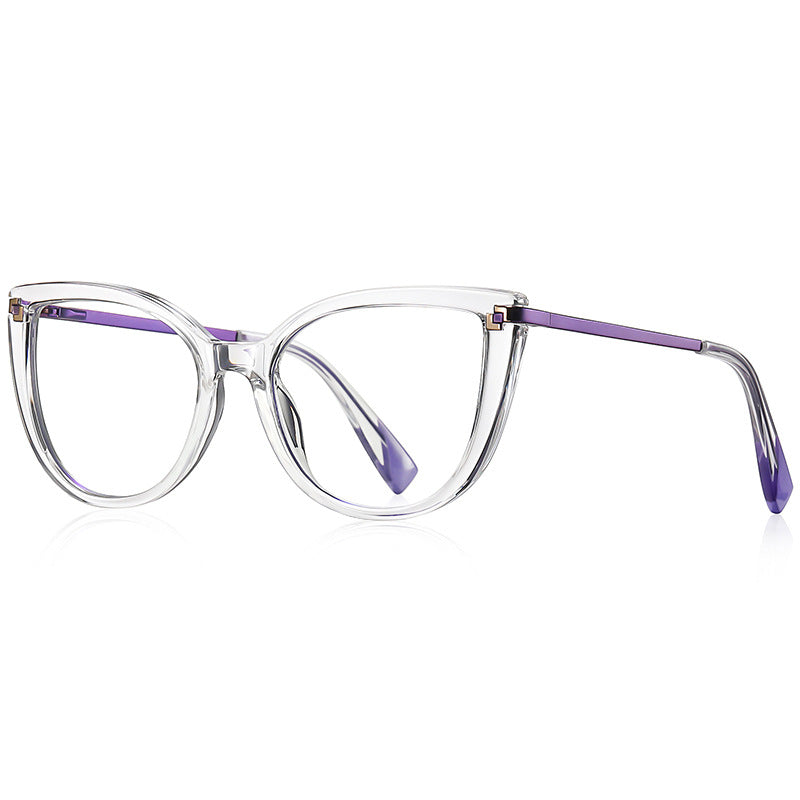 Two-Tone Metal Temple Cat Eye Blue Light Blocking Glasses in Clear & Purple