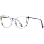 Two-Tone Metal Temple Cat Eye Blue Light Blocking Glasses in Clear & Purple