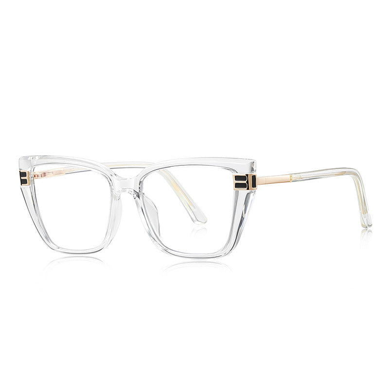 Geometric Link Cat Eye Blue Light Blocking Glasses in Crystal Clear